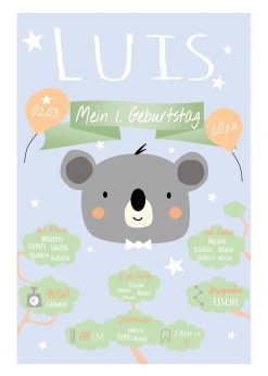 Meilensteintafel 1. Geburtstag Geschenk Personalisiert Koala Bär Geburtstagstafel Junge Mädchen Chalkboard