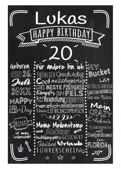 Meilensteintafel Chalkboard 20. Geburtstag Geschenk Personalisiert Mann Frau Geburtstagstafel Retro Stripes