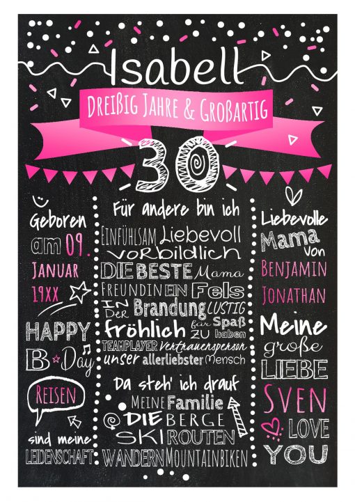 Meilensteintafel Chalkboard 30. Geburtstag Geschenk Personalisiert Geburtstagstafel Frau Mann Pink Klassik.docx