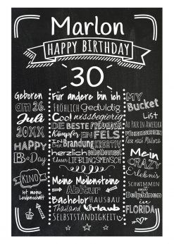 Meilensteintafel Chalkboard 30. Geburtstag Geschenk Personalisiert Retro Stripes Mann Frau Geburtstagstafel Retro Stripes
