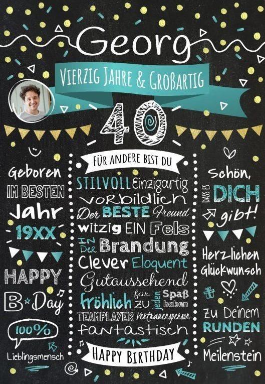 Meilensteintafel Chalkboard 40. Geburtstag Geschenk Personalisiert Geburtstagst