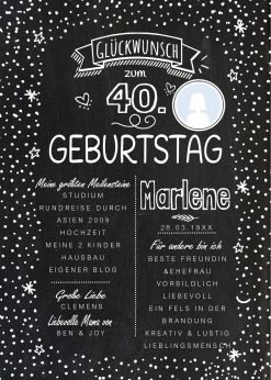 Meilensteintafel Chalkboard 40. Geburtstag Geschenk Personalisiert Geburtstagstafel Frau Mann Chalkline Foto