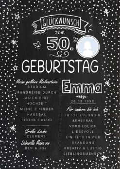 Meilensteintafel Chalkboard 50. Geburtstag Geschenk Personalisiert Geburtstagstafel Frau Mann Chalkline Foto