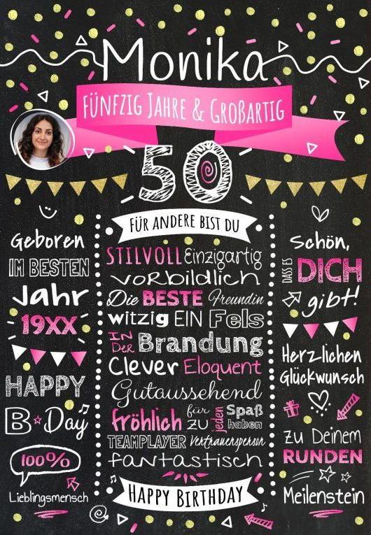 Meilensteintafel Chalkboard 50. Geburtstag Geschenk Personalisiert Geburtstagstafel Frau Mann Gold Pink Foto Klassik