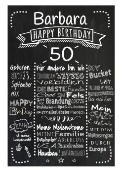 Meilensteintafel Chalkboard 50. Geburtstag Geschenk Personalisiert Mann Frau Geburtstagstafel Retro Dots
