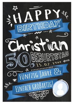 Meilensteintafel Chalkboard 50. Geburtstag Retro Edel Mann Frau Geburtstagstafel Blau