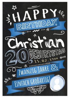 Meilensteintafel Chalkboard Geschenk 20. Geburtstag Retro Edel Mann Frau Geburtstagstafel Blau Personalisiert