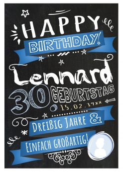Meilensteintafel Chalkboard Geschenk 30. Geburtstag Retro Edel Mann Frau Geburtstagstafel Blau Personalisiert