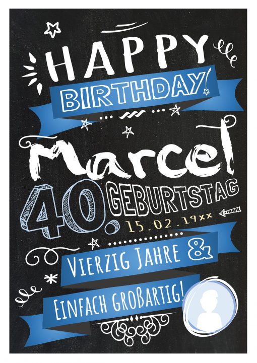 Meilensteintafel Chalkboard Geschenk 40. Geburtstag Retro Edel Mann Frau Geburtstagstafel Blau Personalisiert