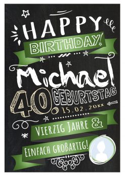 Meilensteintafel Chalkboard Geschenk 40. Geburtstag Retro Edel Mann Frau Geburtstagstafel Grün Personalisiert
