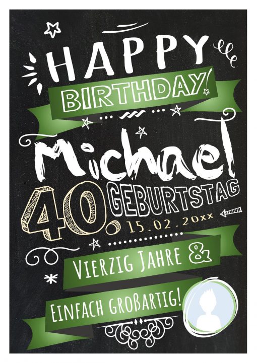 Meilensteintafel Chalkboard Geschenk 40. Geburtstag Retro Edel Mann Frau Geburtstagstafel Grün Personalisiert