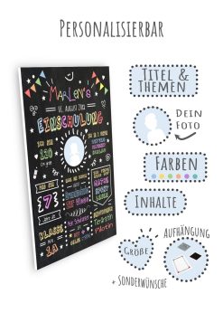 Meilensteintafel Chalkboard Geschenk Zur Einschulung Einschulungs Poster Personalisiert Klassik Mädchen 3d14