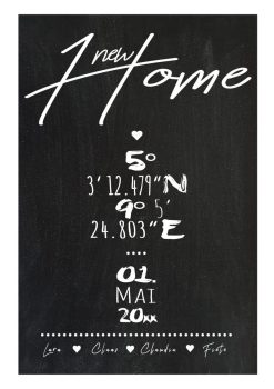 Meilensteintafel Chalkboard Zuhause Home Einweihung Koordinaten Personalisiert Chalk 1