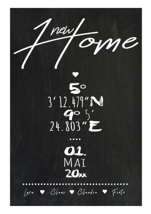 Meilensteintafel Chalkboard Zuhause Home Einweihung Koordinaten Personalisiert Chalk 1