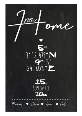 Meilensteintafel Chalkboard Zuhause Home Einweihung Koordinaten Personalisiert Chalk 2