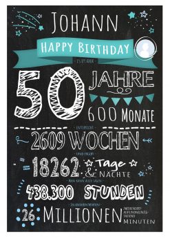 Meilensteintafel Geschenk 50. Geburtstag Personalisiert Frau Mann Geburtstagstafel Chalkboard Zahlenspaß