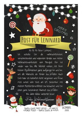 Personalisierter Brief Vom Weihnachtsmann Post Vorlage Zum Ausdrucken Chalkboard Meilensteintafel Weihnachten Gelb