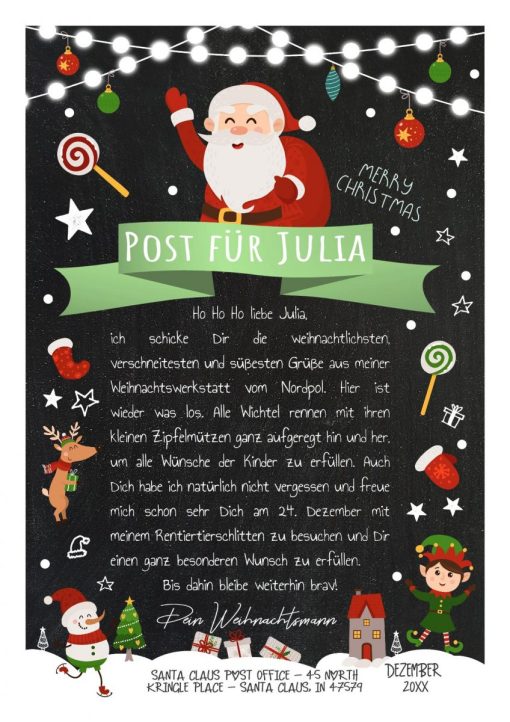 Personalisierter Brief Vom Weihnachtsmann Post Vorlage Zum Ausdrucken Chalkboard Meilensteintafel Weihnachten Grün