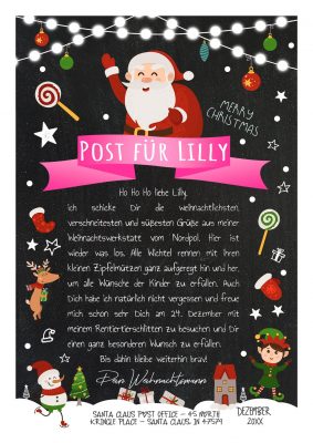 Personalisierter Brief Vom Weihnachtsmann Post Vorlage Zum Ausdrucken Chalkboard Meilensteintafel Weihnachten Pink