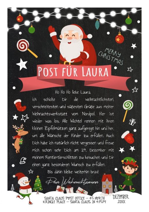 Personalisierter Brief Vom Weihnachtsmann Post Vorlage Zum Ausdrucken Chalkboard Meilensteintafel Weihnachten Rot
