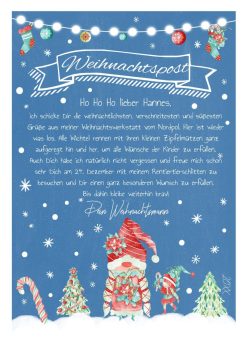 Brief Vom Weihnachtsmann Post Vorlage Zum Ausdrucken Personalisiert Chalkboard Meilensteintafel Weihnachten Wichtel Blau