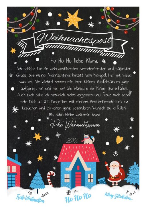 Brief Vom Weihnachtsmann Vorlage Post Zum Ausdrucken Personalisiert Meilensteintafel Chalkboard Blaue Weihnachten