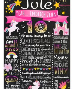 Meilensteintafel 10. Geburtstag Geschenk Personalisiert Einhorn Geburtstagstafel Mädchen Chalkboard Pink