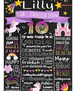 Meilensteintafel 10. Geburtstag Geschenk Personalisiert Einhorn Geburtstagstafel Mädchen Chalkboard