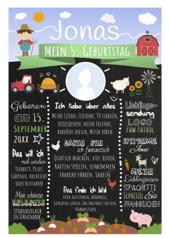 Meilensteintafel 5. Geburtstag Geschenk Personalisiert Bauernhof Junge Mädchen Chalkboard 1