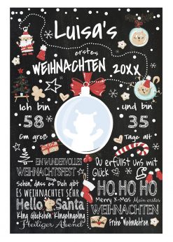 Meilensteintafel Babys Erstes Weihnachten Geschenk Personalisiert Kreidetafel Mädchen X Mas Design 2