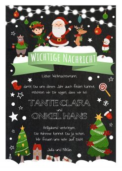 Personalisierter Brief An Den Weihnachtsmann Wegweiser Post Vorlage Zum Ausdrucken Chalkboard Meilensteintafel Weihnachten Grün