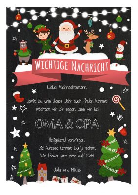 Personalisierter Brief An Den Weihnachtsmann Wegweiser Post Vorlage Zum Ausdrucken Chalkboard Meilensteintafel Weihnachten Rot