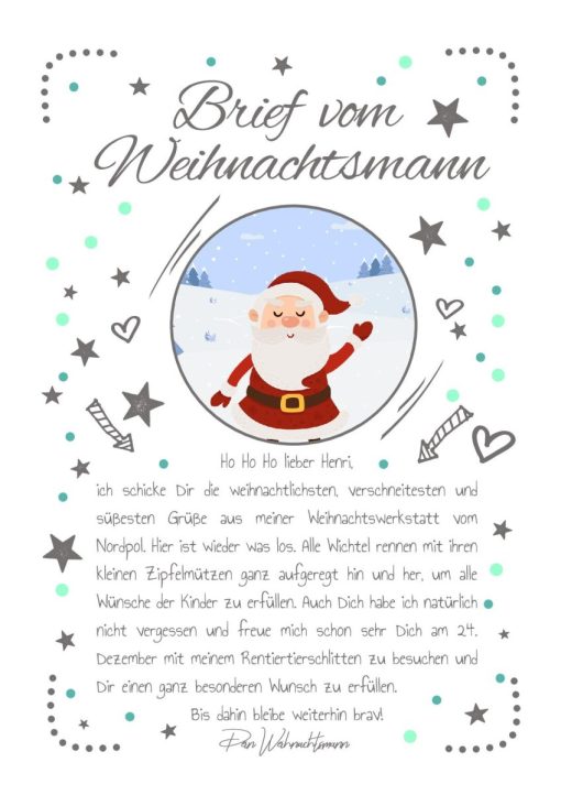 Brief Vom Weihnachtsmann Post Personalisierbar Vorlage Zum Ausdrucken Chalkboard Meilensteintafel Weihnachten Merry Xmas Türkis Whiteboard