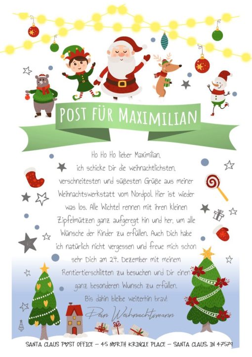 Brief Vom Weihnachtsmann Vorlage Post Zum Ausdrucken Personalisiert Meilensteintafel Chalkboard Weihnachtsparade Grün White