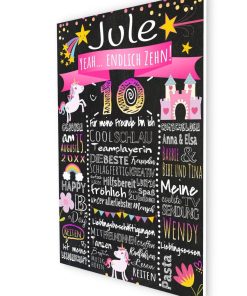 Meilensteintafel 10. Geburtstag Geschenk Personalisiert Einhorn Geburtstagstafel Mädchen Chalkboard Pink 3d2