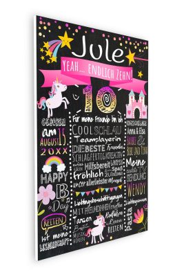Meilensteintafel 10. Geburtstag Geschenk Personalisiert Einhorn Geburtstagstafel Mädchen Chalkboard Pink 3d3
