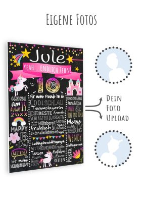 Meilensteintafel 10. Geburtstag Geschenk Personalisiert Einhorn Geburtstagstafel Mädchen Chalkboard Pink 3d6