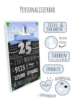 Meilensteintafel 25. Hochzeitstag Geschenk Personalisiert Silberhochzeit Chalkboard 3d4