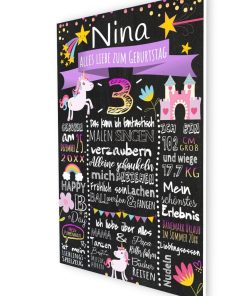 Meilensteintafel 3. Geburtstag Geschenk Personalisiert Einhorn Geburtstagstafel Mädchen Chalkboard Lila 3d2