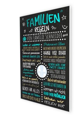 Meilensteintafel Familienregeln Hausregeln Chalkboard Geschenk Personalisiert Türkis 3d2