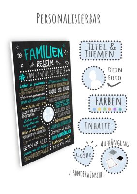 Meilensteintafel Familienregeln Hausregeln Chalkboard Geschenk Personalisiert Türkis 3d4