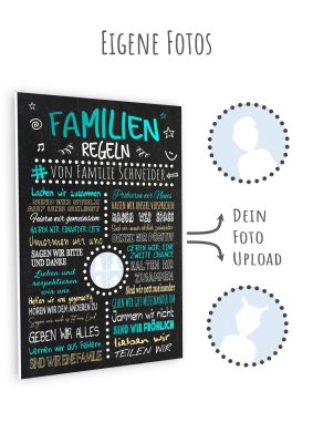 Meilensteintafel Familienregeln Hausregeln Chalkboard Geschenk Personalisiert Türkis 3d6