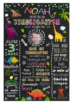 Meilensteintafel Geschenk Zum Kindergartenstart Dinosaurier Junge Mädchen Personalisiert Chalkboard 1