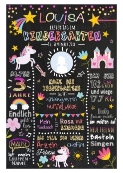Meilensteintafel Geschenk Zum Kindergartenstart Einhorn Mädchen Personalisiert Chalkboard Pink Rosa