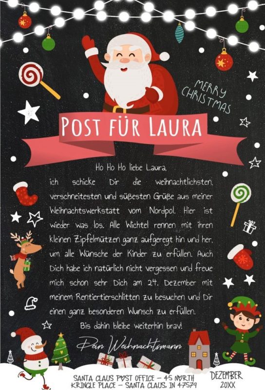 Personalisierter Brief Vom Weihnachtsmann Post Vorlage Zum Ausdrucken Chalkboard Meilensteintafel Weihnachten Rot 768x1086