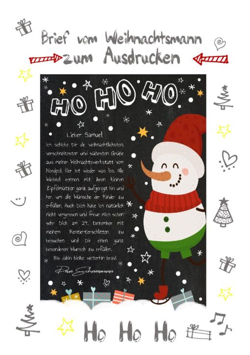 Brief Vom Weihnachtsmann Vorlage Post Zum Ausdrucken Personalisierbar Meilensteintafel Chalkboard Schneemann 0