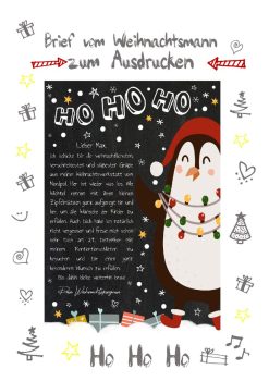 Brief Vom Weihnachtsmann Vorlage Post Zum Ausdrucken Personalisierbar Meilensteintafel Chalkboard Weihnachtspinguin 0