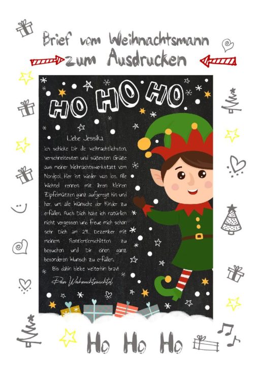 Brief Vom Weihnachtsmann Vorlage Post Zum Ausdrucken Personalisierbar Meilensteintafel Chalkboard Wichtel