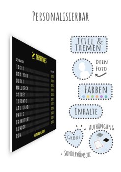 Meilensteintafel Departure Board Flughafen Abflugtafel Personalisiert Weltenbummler Geschenk 3d4