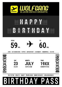 Meilensteintafel Geschenk 60. Geburtstag Aviation Flughafen Für Piloten Reise Weltenbummler Birthday Boarding Pass No 1
